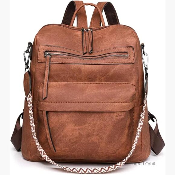 PU Leather Backpack Purse with Multiple Pockets, Waterproof, Adjustable Straps